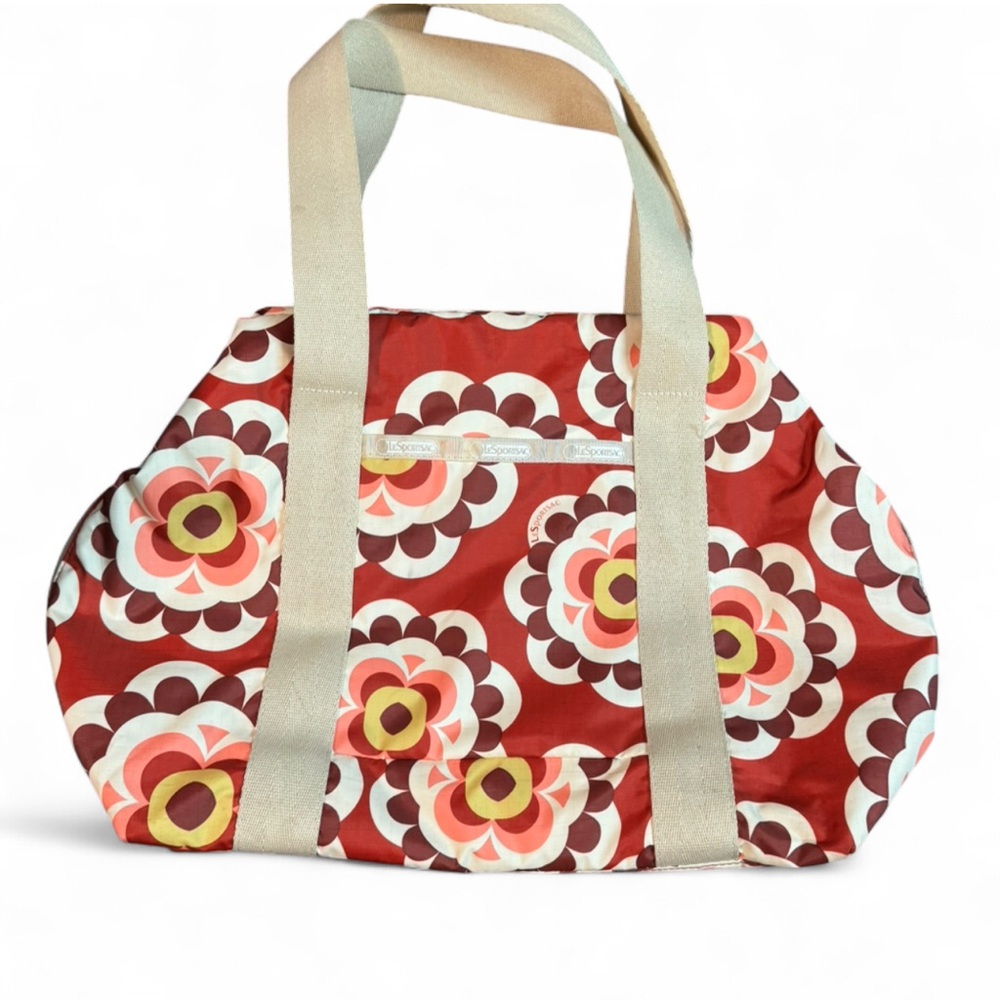 LeSportSac Mayfair carryall tote shoulder bag burgundy poppy floral